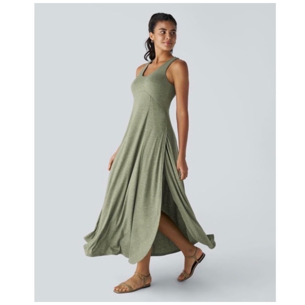Halara U Neck Flowy Maxi‎ Casual Dress Sage Green Medium Garden Whimsy Cottage